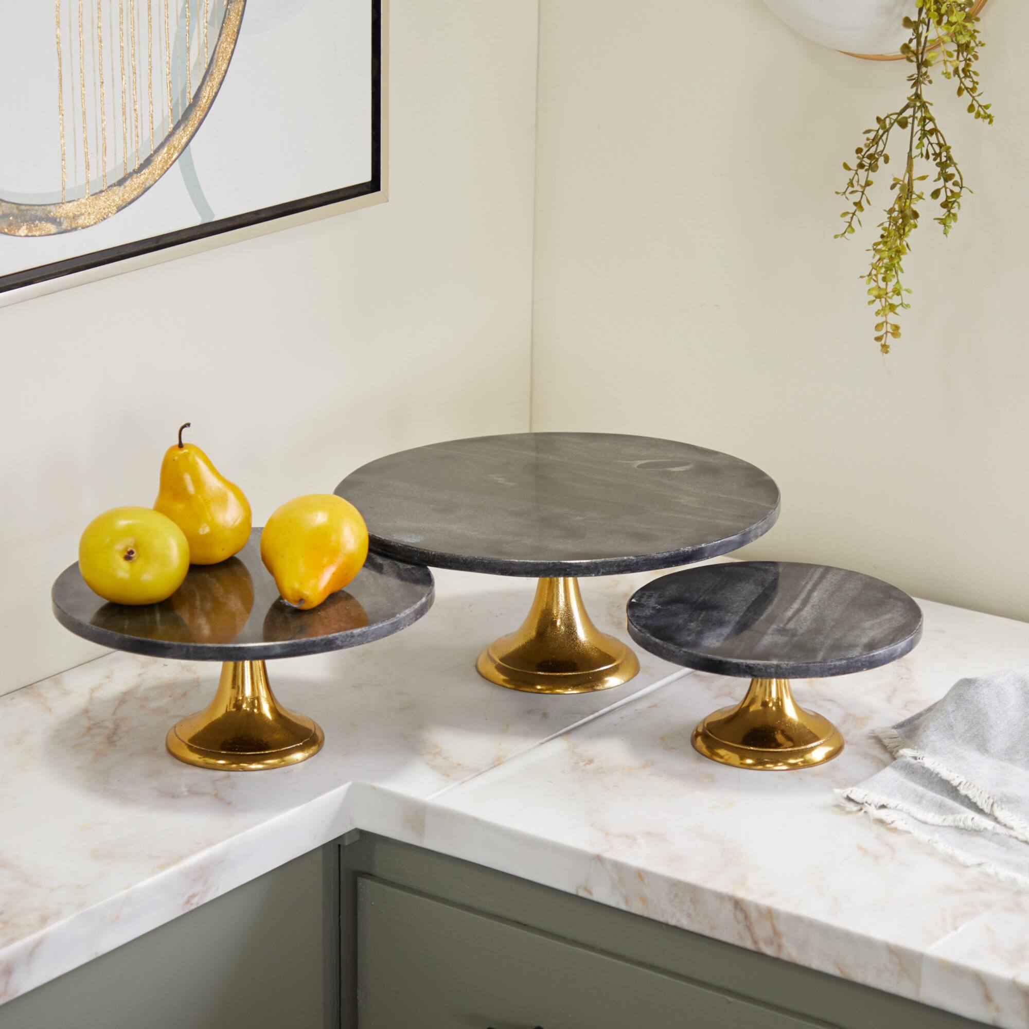 Set of 3 Black Aluminum Natural Cake Stand, 6" x 12" x 12"